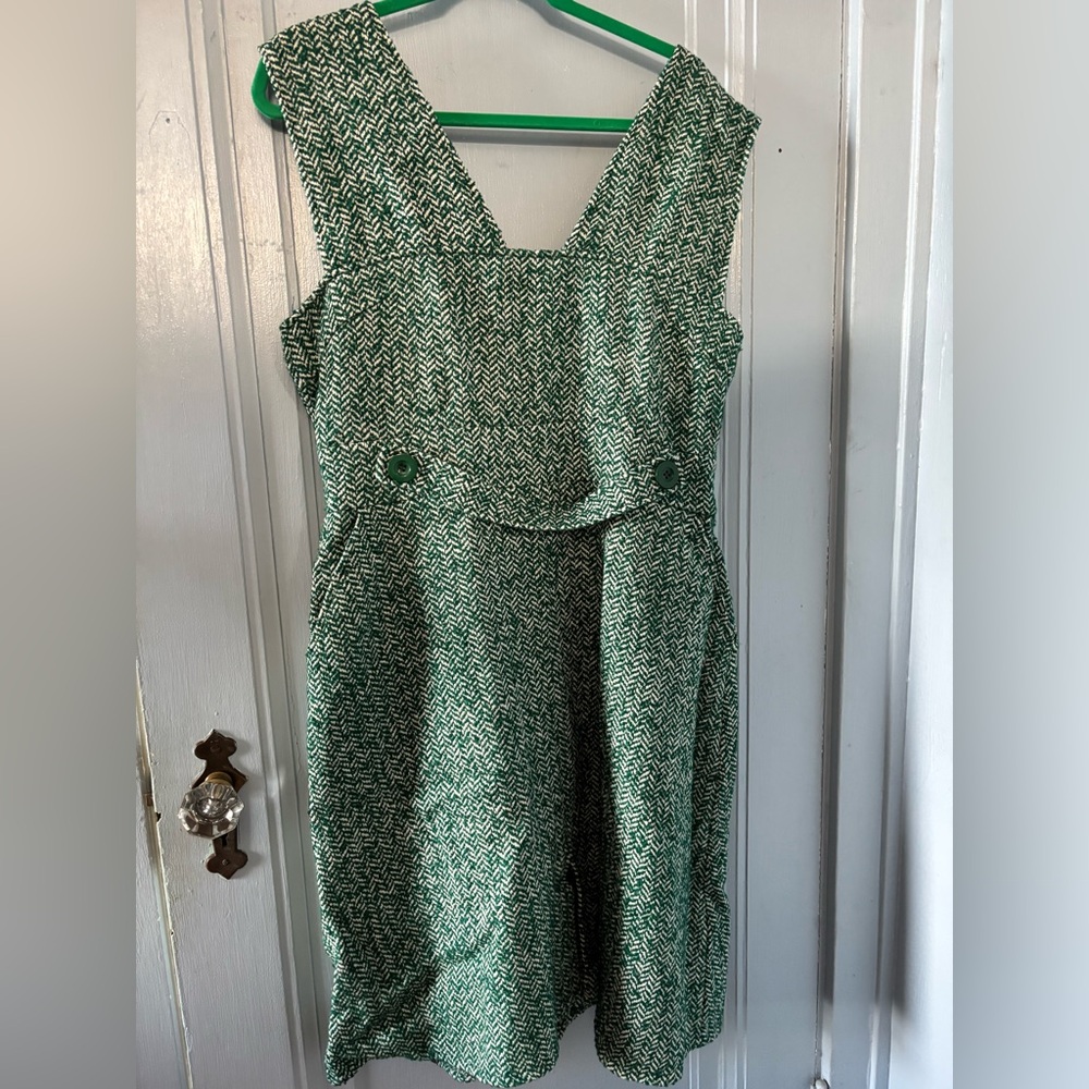 NWT Birryshop Green Houndstooth Tweed Wool Blend Jumper Dress